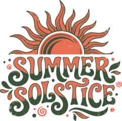 Fototapeten Positive Typografie Boho Summer Solstice Typography Design with Vintage Sun  © MdElias
