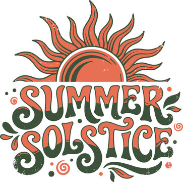 Boho Summer Solstice Typography Design with Vintage Sun