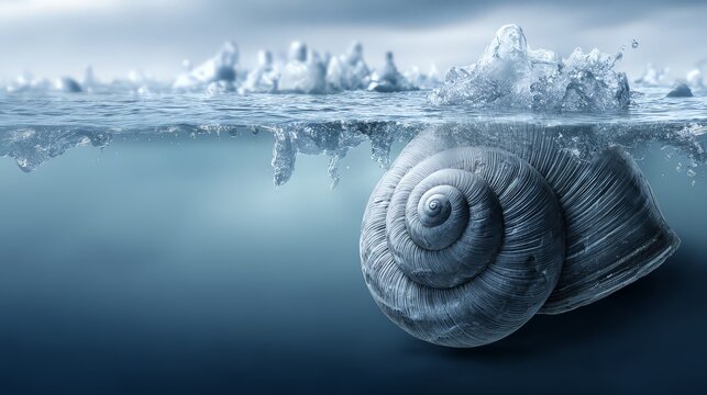 A close-up view of a beautiful seashell submerged in water.