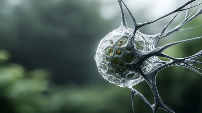 A close-up view of a neuron with intricate cellular structures.