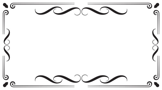 Classic double line calligraphic rectangle frame border with elegant swirl flourish corners and typographic ornament design for certificate and wedding stationery