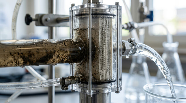 Water filtration system dirty water industrial pipe clear water filtration unit membrane filter treatment plant laboratory equipment purification process plumbing pipe