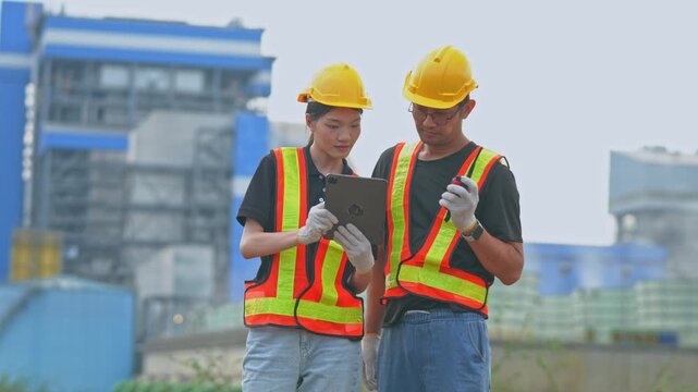 Construction team collaborating on site urban environment action shot daytime professional context