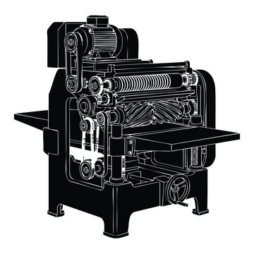 Industrial wood planer machine for professional carpentry workshop usage.