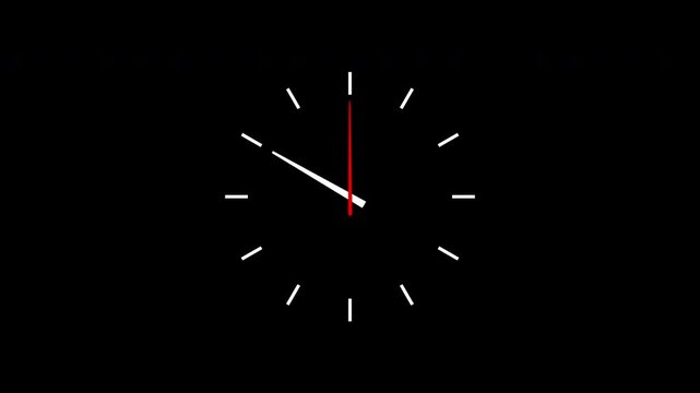 Minimalist clock face with white hour and minute hands and a red second hand rapidly spinning, indicating fast passage of time, isolated on a transparent alpha channel background for versatile use