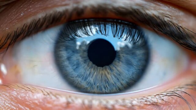Extreme Macro Close Up Of A Human Blue Eye Showing Iris Details And Pupil.