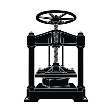 Vintage manual bookbinding press machine with screw and hand wheel device.