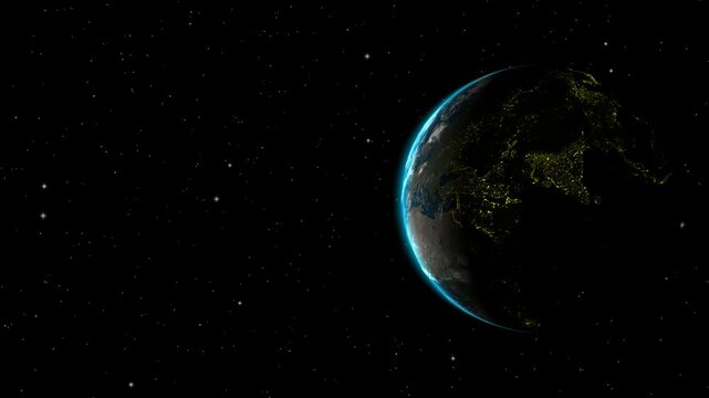 Mesmerizing Earth rotation showing transition from day to night in deep galactic void