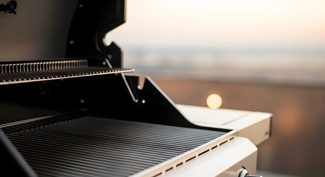 Outdoor grill with a scenic view preparing for a backyard barbecue