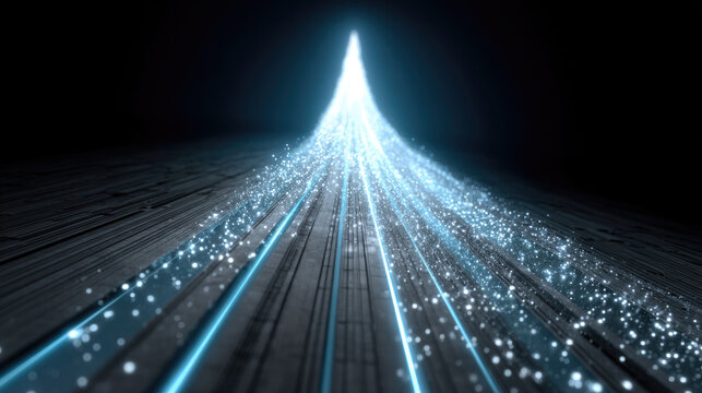 Futuristic glowing blue lines digital particles exponential growth technology abstract background innovation speed energy progress