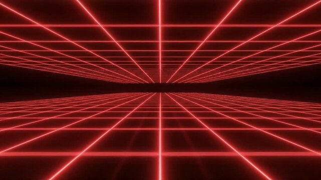 Bright red laser beams form a grid pattern on a dark background