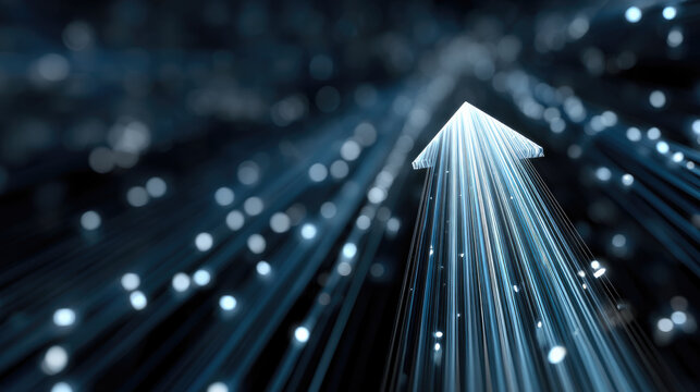 Futuristic arrow exponential growth digital progress abstract technology glowing lines blue light innovation speed direction
