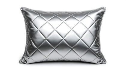 Fototapeta premium A rectangular, silver-toned pillow with a diamond quilted design