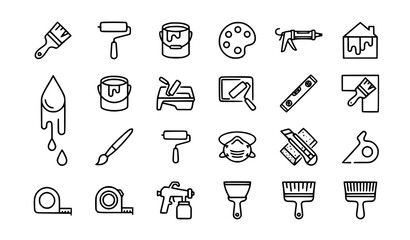 Paint line icons set with paint brush roller and decorating tool symbols in modern thin outline style for web and app design © Ashik 