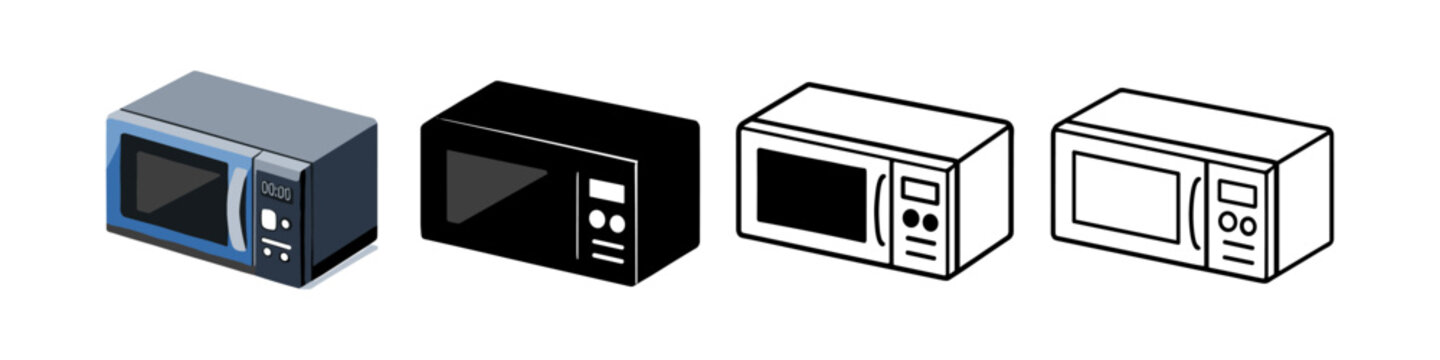 Collection of microwave ovens in different styles and colors for modern kitchens