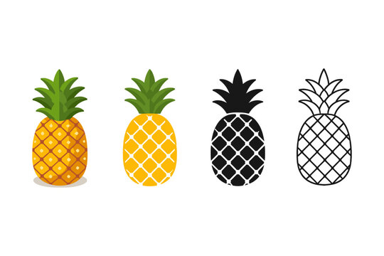 Collection of stylized pineapples in various graphic styles and colors