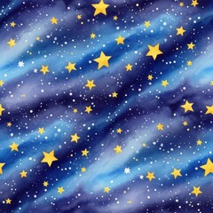 Naklejka premium Whimsical watercolor night sky filled with yellow stars and white dots