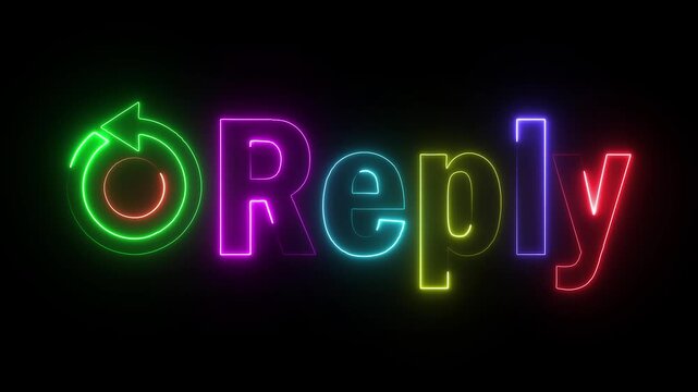 Colorful Neon Reply Button with Circular Arrow on Black Background