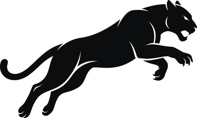 Black panther silhouette leaping forward in mid air action pose. © Stock