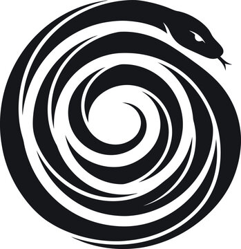 Black and white spiral snake silhouette graphic illustration logo design.