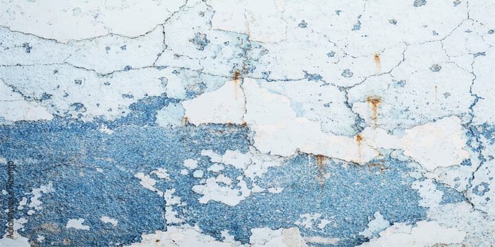 An old blue grunge background featuring a textured painted wall with a rough concrete surface and aged plaster material creating a dirty cracked pattern backdrop