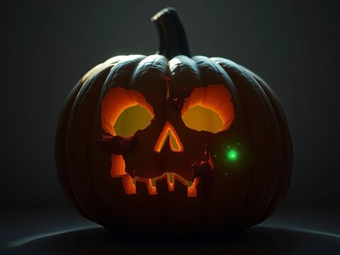 Ghostly shimmer across a fractured pumpkin face, hints of ethereal decay in soft light,  decay,  autumn