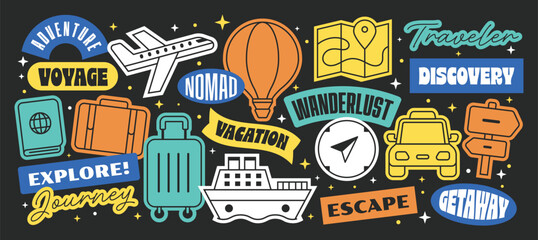 Set of Travel stickers collection. Explore and journey elements. © titusurya