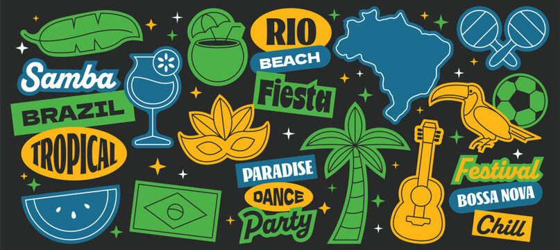 Set of brazil stickers elements collection. 
