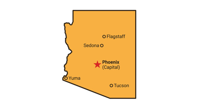 Arizona State Map Showing Phoenix Capital and Major Cities