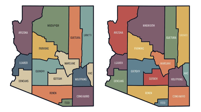Stylized Arizona State Map with Colorful County Divisions