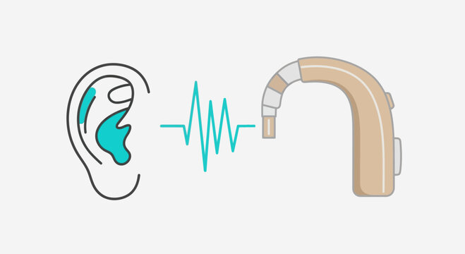 Hearing Aid And Ear Icon With Sound Wave Illustration Showing Auditory Support