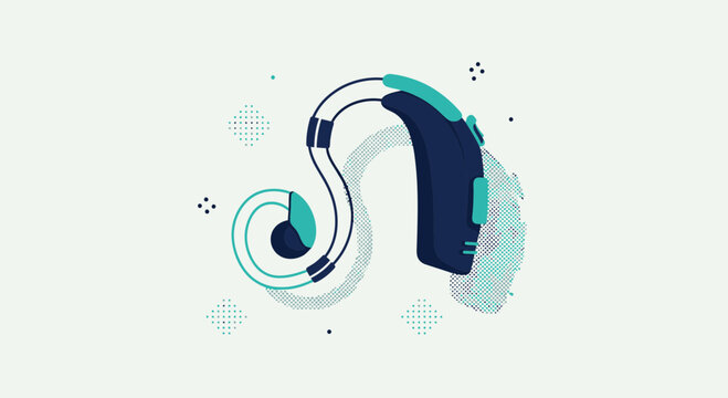 Hearing Aid Illustration Featuring Modern Design Elements Isolated on White Background