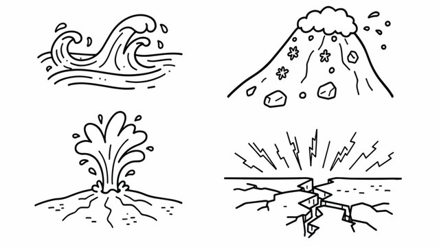 Earthquake and tsunami natural disaster icons.