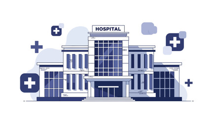 Naklejka premium Hospital Building Depiction with Medical Imagery for Healthcare and Treatment Visuals