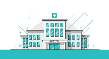 Fototapeta premium Hospital Building Depiction with Medical Symbol for Healthcare and Wellness Concepts