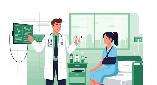 Hospital Consultation Featuring Patient And Doctor With Medical Equipment In Modern Style