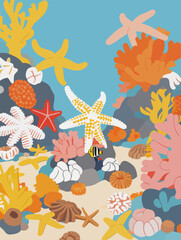 Fototapeta premium Colorful Underwater Coral Reef Marine Life Scene