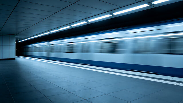 subway. An empty subway platform with blurred train motion, capturing urban transit's minimalist essence. mobility guides, transit brochures, designed for mobility and urban transit guides.