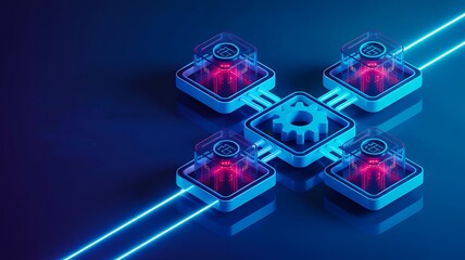 Naklejka premium Futuristic drone delivery network with glowing digital technology on dark background