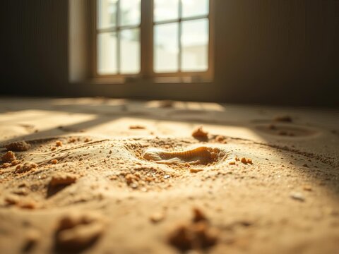 A single dodo footprint impressed in soft, dewy earth, bathed in diffused light, a solitary trace of what once was,  diffused light,  dewy earth