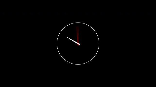 A minimalist white clock with a red second hand rapidly spinning on a transparent alpha channel background, symbolizing fast-paced time, deadlines, and urgency. 4K video