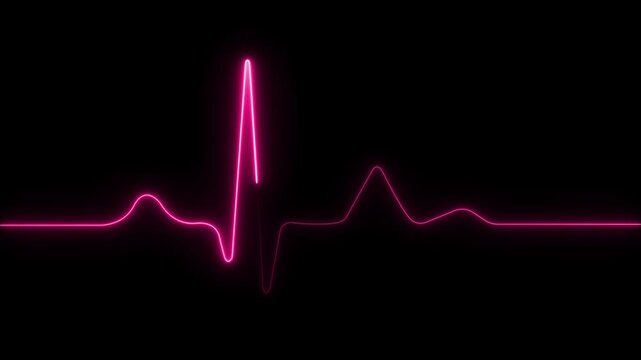 Heartbeat display animation 4k on motion graphics. Healtcare, medical or gym concept. 4k infinite loopable animation sequence, Neon Heartbeat EKG Monitor Line Animation on Black Background, with 4k.