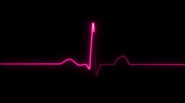 Neon heartbeat line on isolated black background.Heartbeat lines animation background. Health- medicine and human heart concepts, Heartbeat icon animation, Pink Neon Heartbeat Line, with 4k video.