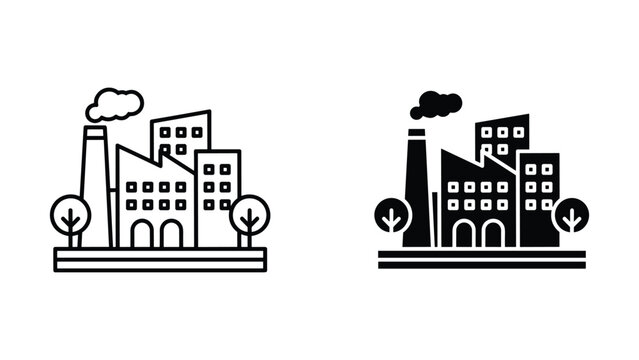 Black and white city factory icons