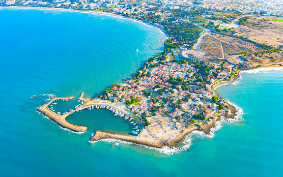 Aerial view of ancient Side town, Antalya Province, Turkey