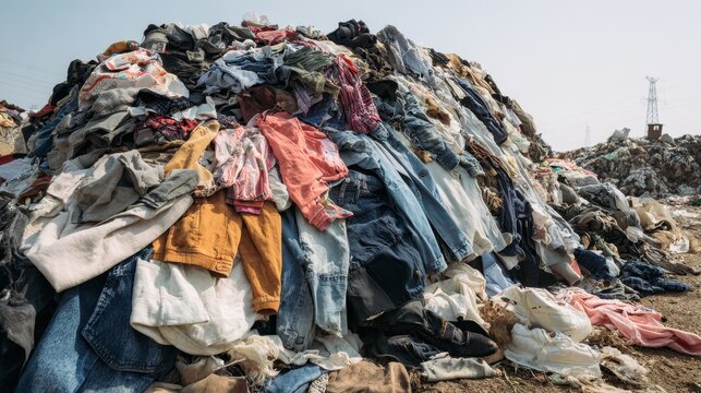 Large pile of discarded clothing at a landfill