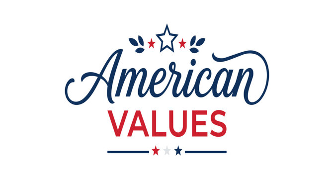 Patriotic American Values Typography Graphic with Red White and Blue Star Icons for Civic Design