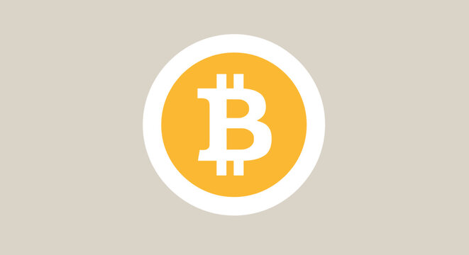 Simple round icon with a white bitcoin symbol on a golden background, representing cryptocurrency, digital currency, and blockchain technology.