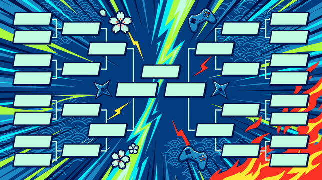 Bracket chart showing tournament competition with abstract background