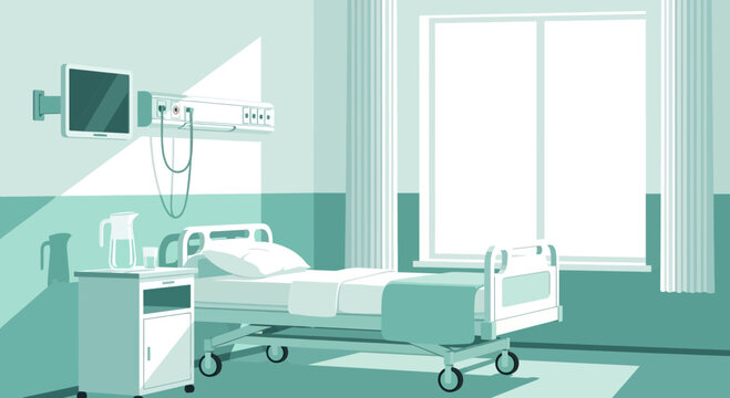 Hospital Room Depiction Illustrating Healthcare, Patient Care, and Medicinal Healing Processes